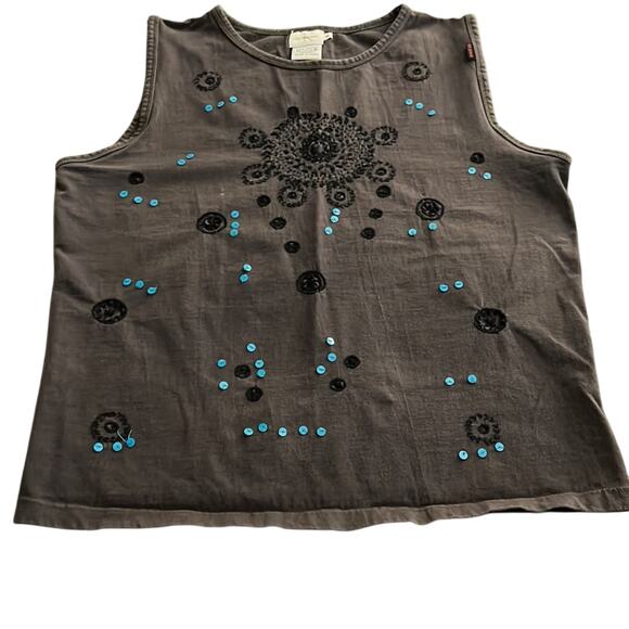 CK Calvin Klein Jeans Embroidered Knit Top Y2K Sleeveless Boho - Picture 3 of 6